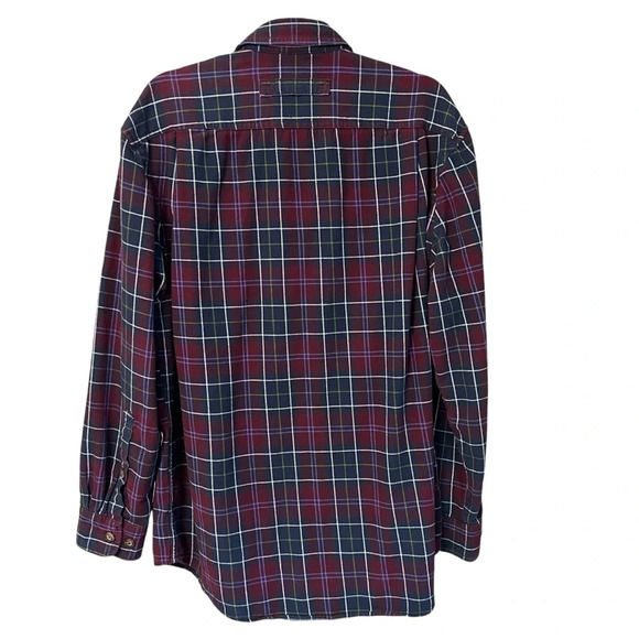 Duluth Trading Co Plaid Flannel Button Front Shirt Burgundy Navy Men’s Medium - Picture 5 of 5